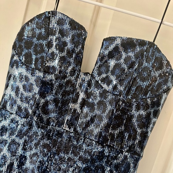 NWT ZARA Short Blue Black Sequin Dress Animal Leopard Print Strapless Corset - Picture 7 of 8